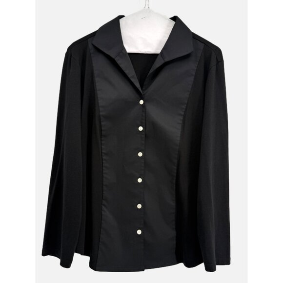Hinson Wu Donna Black Wing Collar Shirt L - Picture 2 of 6